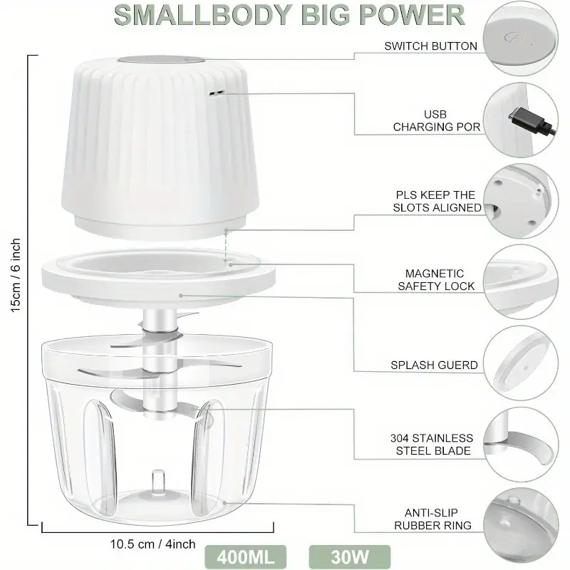 13.53oz electric garlic chopper garlic grinder mini vegetable chopper usb portable veggie chopper onion mincer food processor for ginger chili fruit meat, , quick chopping, sleek grinder, handheld device, chopper, sharp, onion slicer, home cooks, busy professionals Product details 2