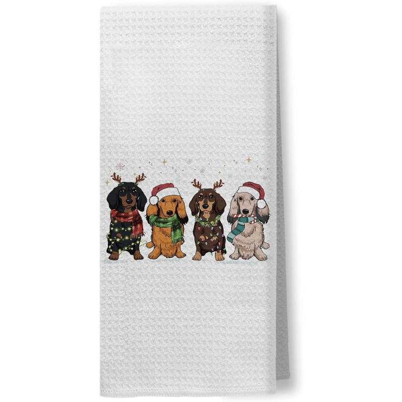 

1pc 18*26inch Christmas Dachshund Kitchen Towel, Dachshund Gift For Women, , Gift Hand Towel, Christmas Dish Towel Tea Towel, Christmas Kitchen Bathroom Decoration