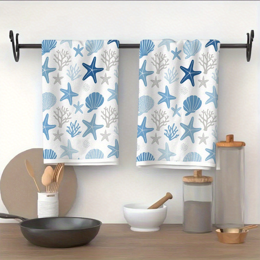 TEMU Set pezzi, Asciugamani da cucina a punta di con stampa vita , puro con stampa marine blu, e in . Adatti per pulizia o decorazione in cucine e