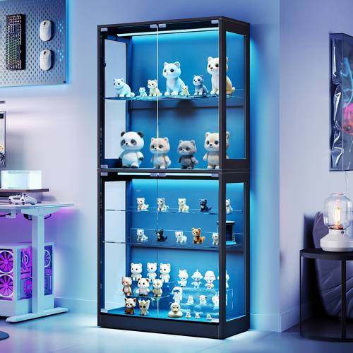 rgb display cabinet with adjustable glass shelves 4 tier storage case with led lights shelf for collectibles