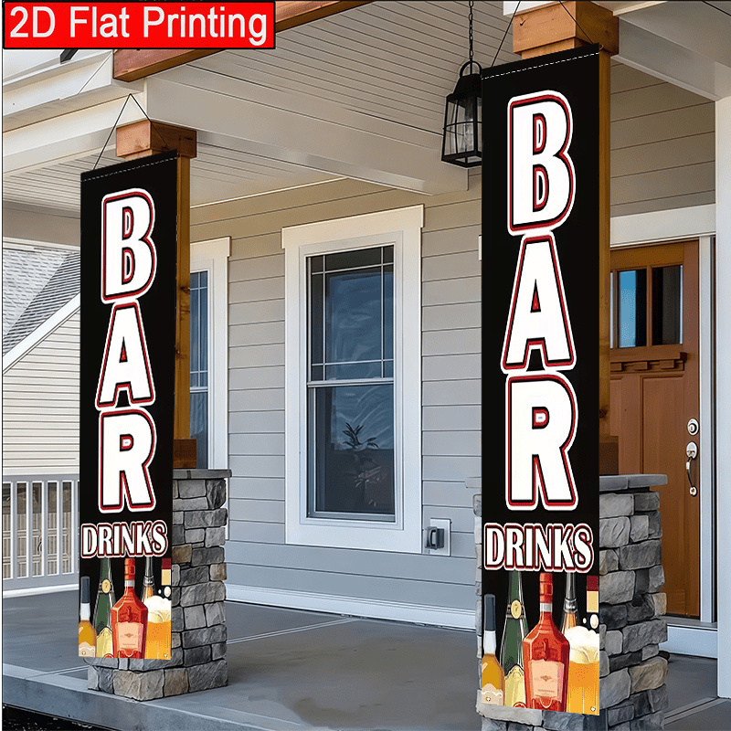 TEMU Two-dimensional Plane, Two-dimensional Imageâa Vibrant 2pcs Set Of Two-dimensional Porch Banners With Drink Theme, Featuring A Red And Black