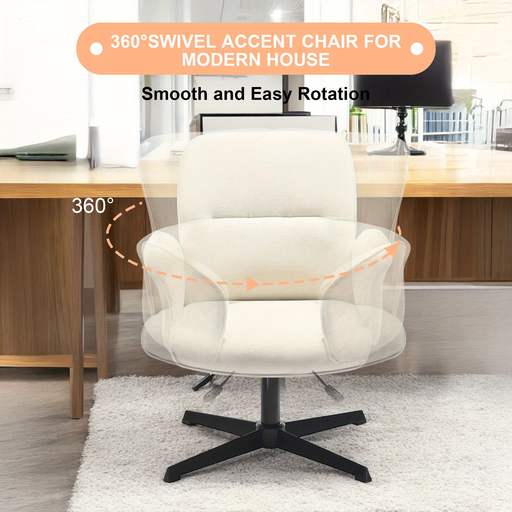 Homy Casa Beige Upholstered Chenille Dining Chair, Side Chair, Swivel Adjustable Height Accent Chair Featuring Padded Arms And Iron Legs, Modern Design Suitable for Cafe, Kitchen, Dining Room, Available in Single Piece Or Sets of 2 Or 4