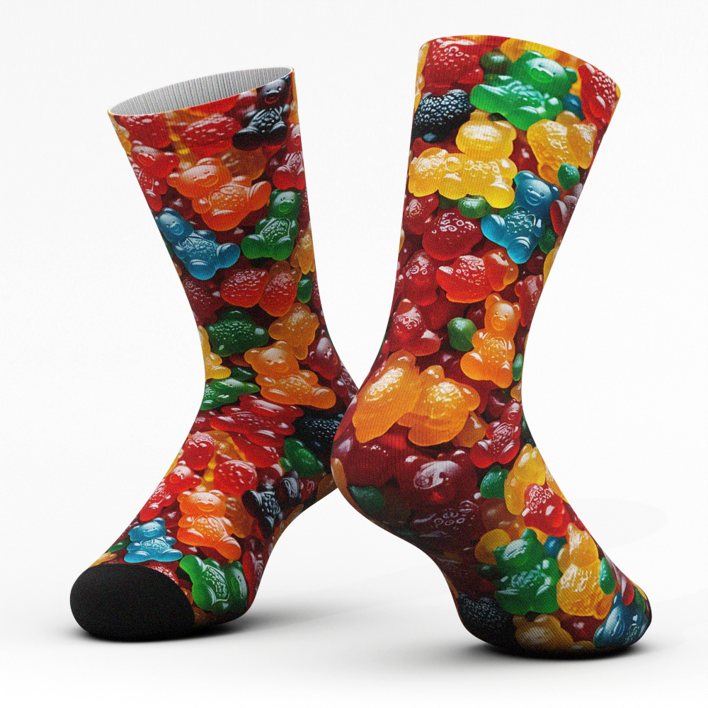 

3d Cute Bear & Gummy Print Novelty Socks - Breathable, Comfort