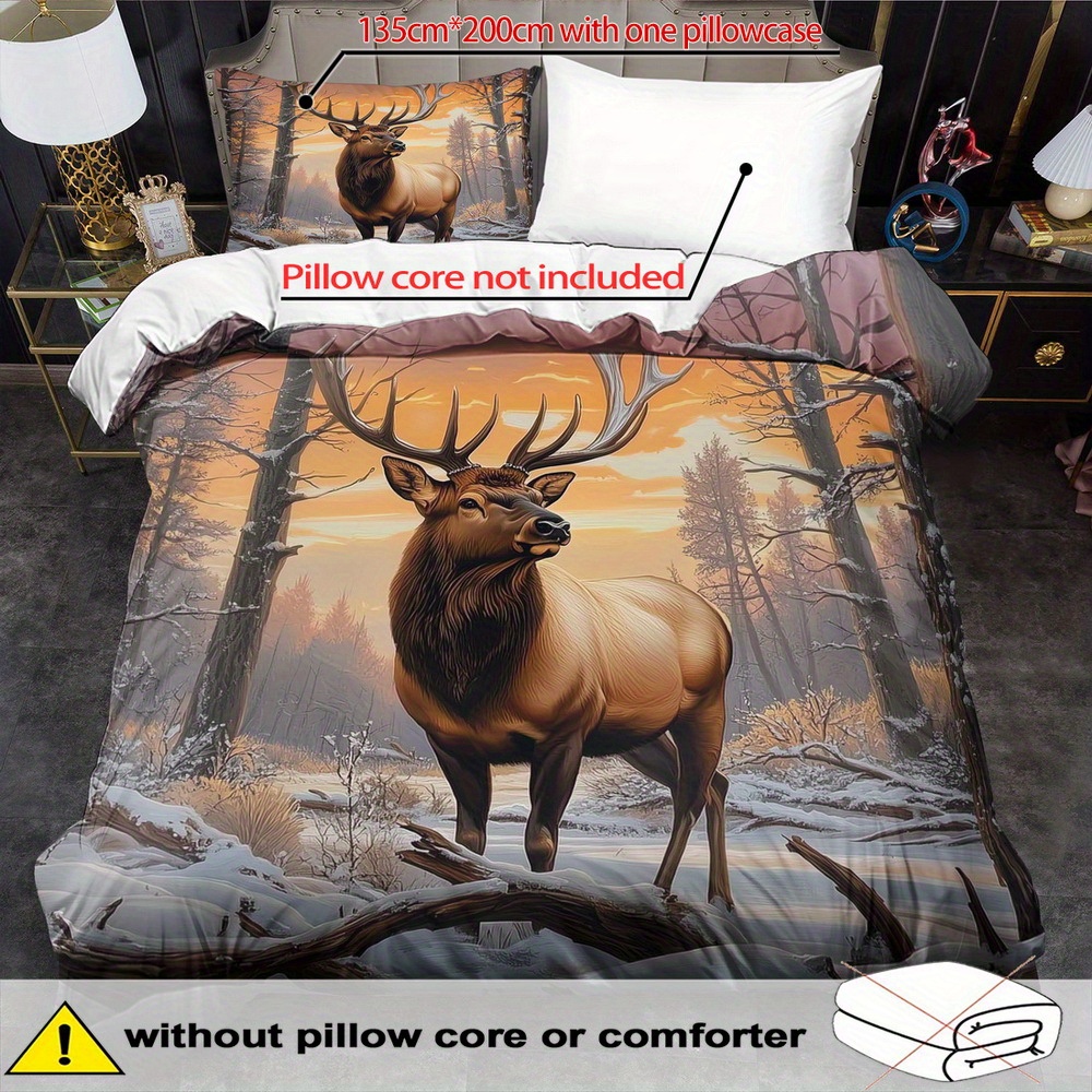 TEMU Open Moose Theme Duvet Cover Set - 2/3pcs, Soft, Comfortable, And Breathable, Fantasy Animal Pattern Printed Bedding Set, Stag Print Duvet Cover