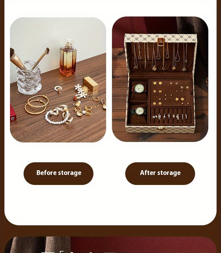 classic jewelry box with lock 4 season multi layer rectangular desktop organizer for earrings necklaces rings watches versatile accessory storage case   release jewelry boxes Product details 4
