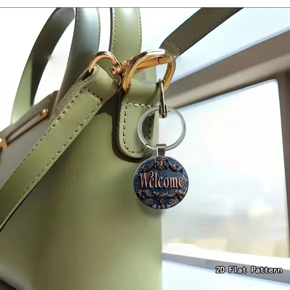 1pc mens keychain   alloy material vintage luxurious design with welcome ornate patterns multiple specifications   suitable for daily use gifting elegant circular key ring for mens additions