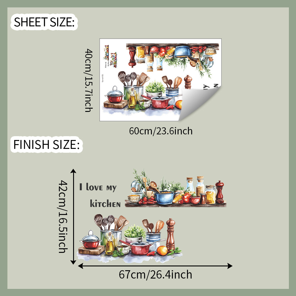 TEMU Boho- Removable Kitchenware Decal - -adhesive, Pvc Material For & Decor