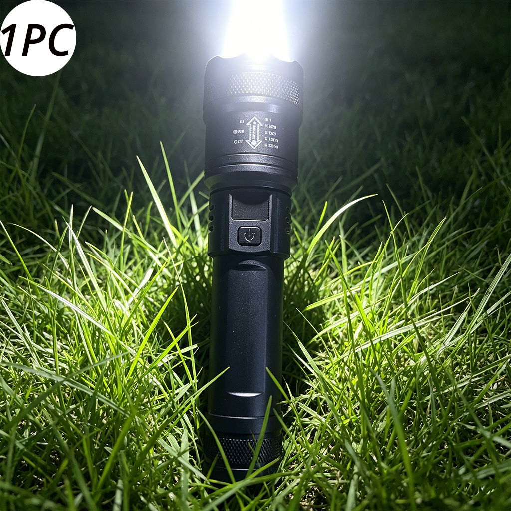TEMU 1pc Bright Usb Rechargeable Flashlight, A Blacklight With Adjustable Focus, An Led Torch With 3 Light , And An Abs Work Light, Ideal For Night