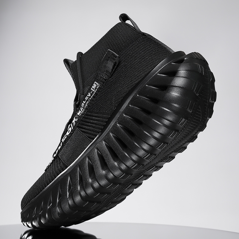 Men'S Knitted Sneakers High Top Lace-Up Breathable Mesh Socks Shoes Men'S Outdoor Lightweight Running Shoes