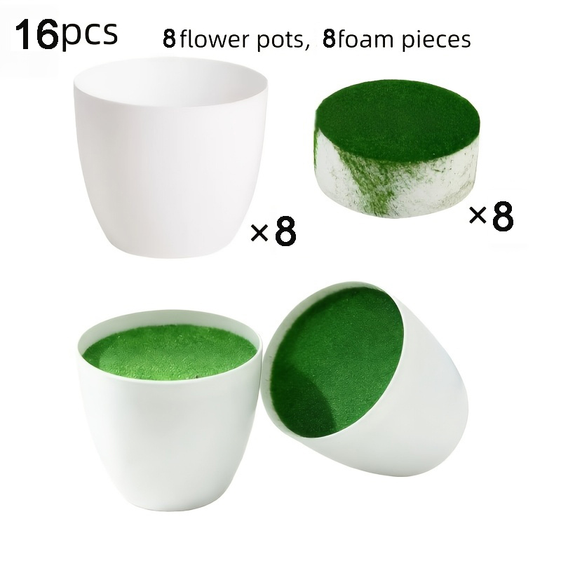 TEMU 16pcs (8 Flower Pots And 8pcs Foam) Modern Minimalist White Plastic Flower Pots, With And Versatile Shape, Lightweight And Durable Texture. With
