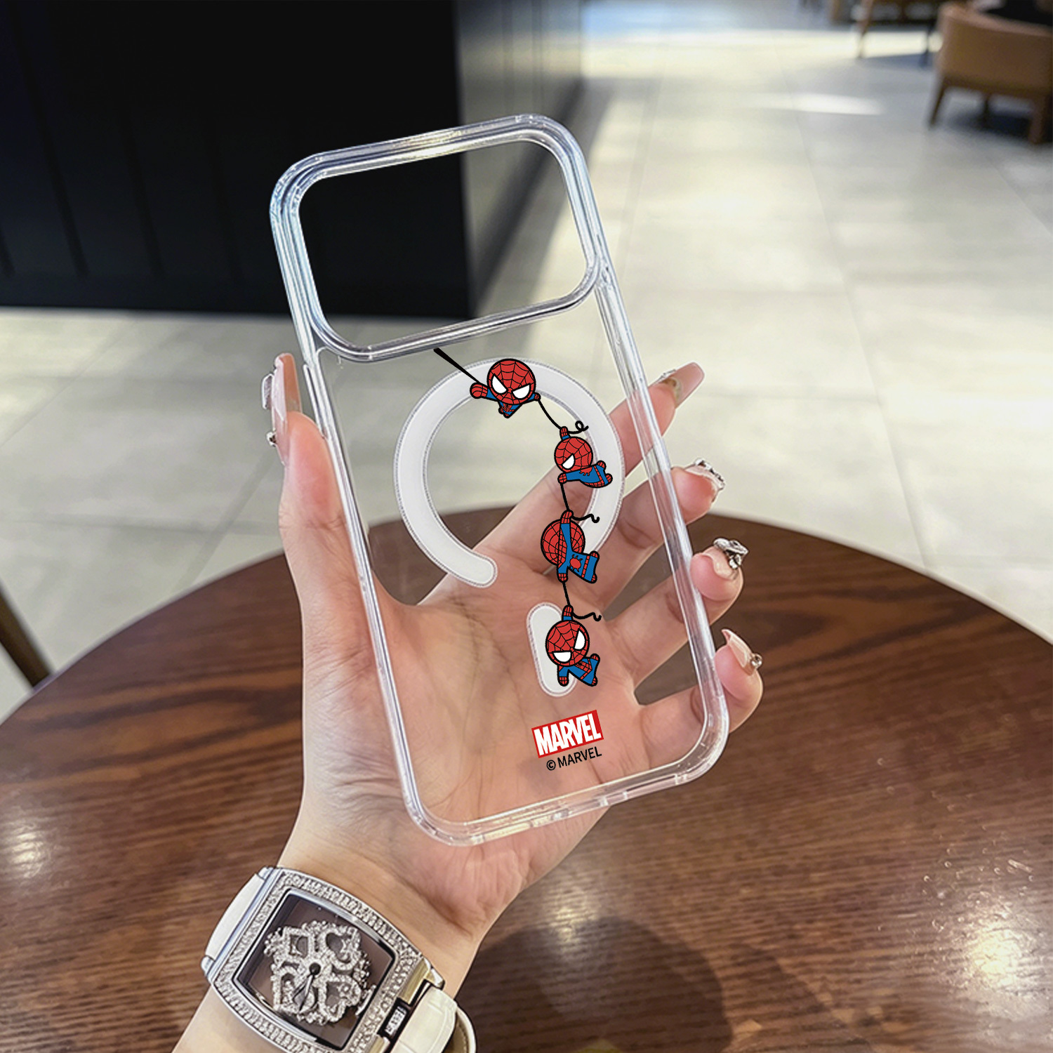 TEMU Phone Case - Spider- Magnetic Phone Case For Iphone 17, 16, 15 Pro, 12, Cartoon Anime Minimalist , Fun Graffiti, Transparent Printed Phone Case
