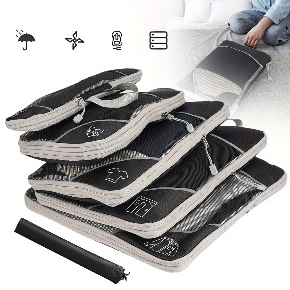 TEMU Packing Cubes For Suitcase, 6pcs Suitcase Organiser Bags With Tag, Travel Organiser Packing Bags For Backpack, Rip-stop Mesh Luggage Packing