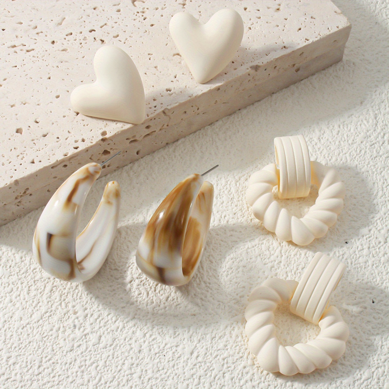 6pcs Sweet Candy Heart Earrings Set Geometric C Hoop Exaggerated