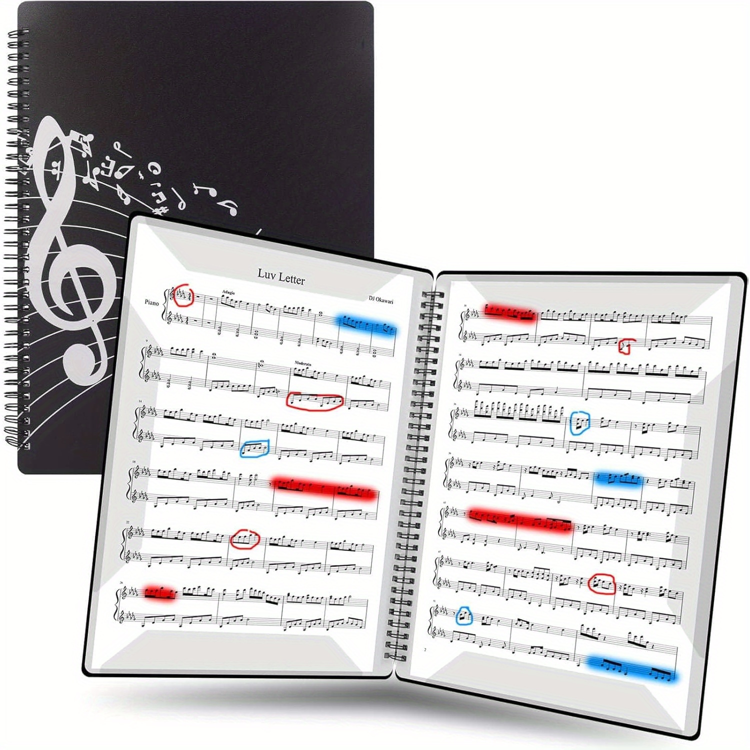TEMU Music Score Folder, Spiral Bound Sheet - Holds 40 Pages With 20 Double-sided Sleeves, Compatible With 8.5 X 11.0 Inch Letter Paper, Features
