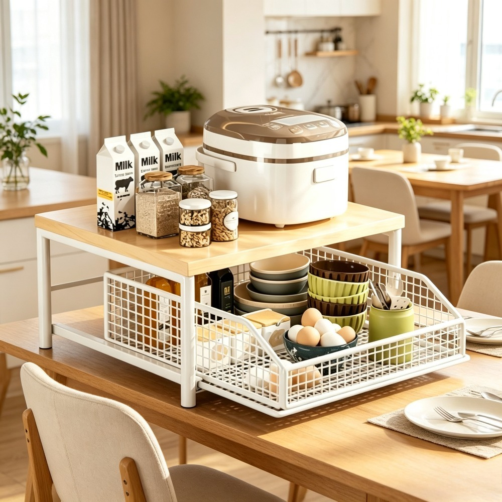 TEMU Soultimes Storage Board oven Stand With Drawer Countertop Storage Rack, No Installation Required, Space- Dishware And Tableware Organizer, Home