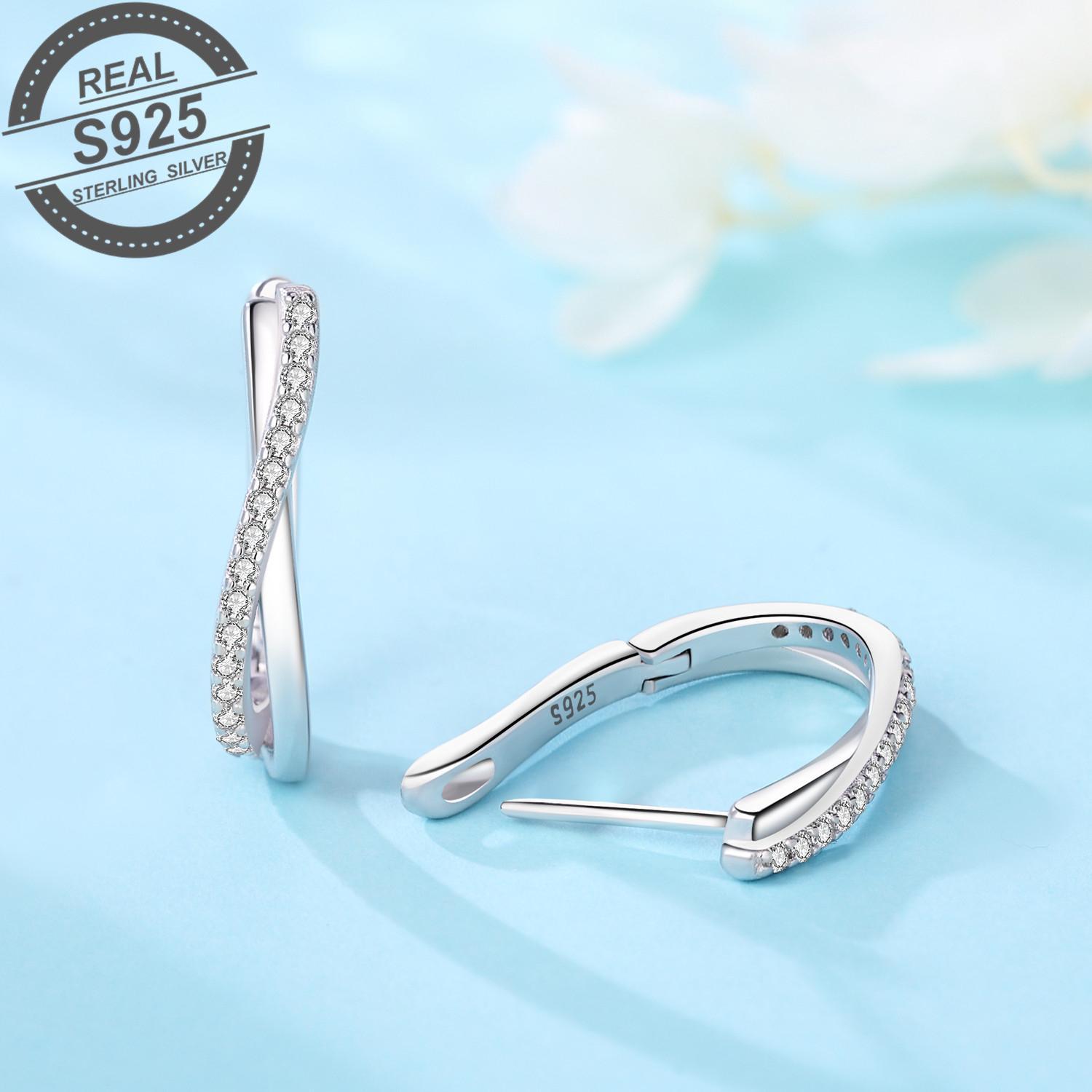 elegant 925 sterling silvery twisted hoop earrings with sparkling cubic zirconia perfect gift for her details 2