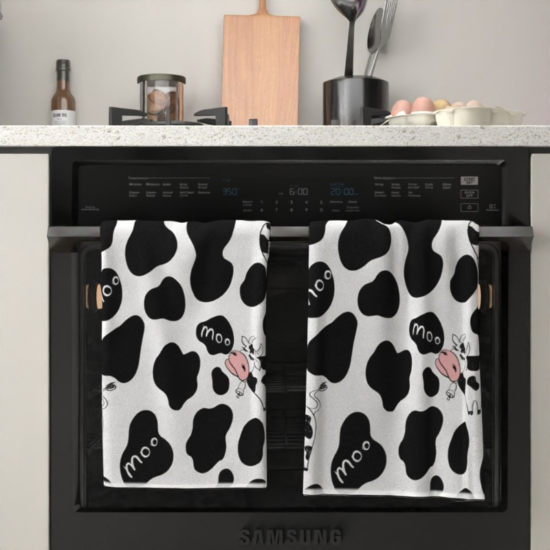 

2-pack Cartoon Cow Polyester Towels, 18x26 Inch, Super Kitchen & Bathroom Towels, Contemporary Space Theme, Machine Washable, Fun Home Decor For & Kids