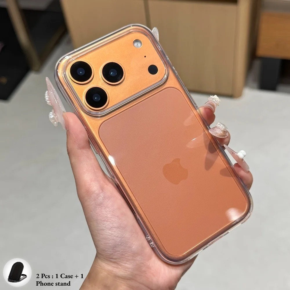 TEMU Phone Case: 2pcs: 1 Case + 1 Phone Stand Luxury Clear Hard Phone Case For Iphone 17 16 15 14 13 12 11 Pro Max Xs Max Xr X 7 8 Plus Shockproof