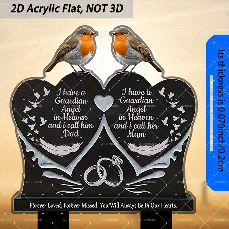 Timgle Robin Grave Marker - 11.8 X 7.4 Inch Iron Memorial Plaque For Cemetery, Garden, Or Memorial Decor-535677