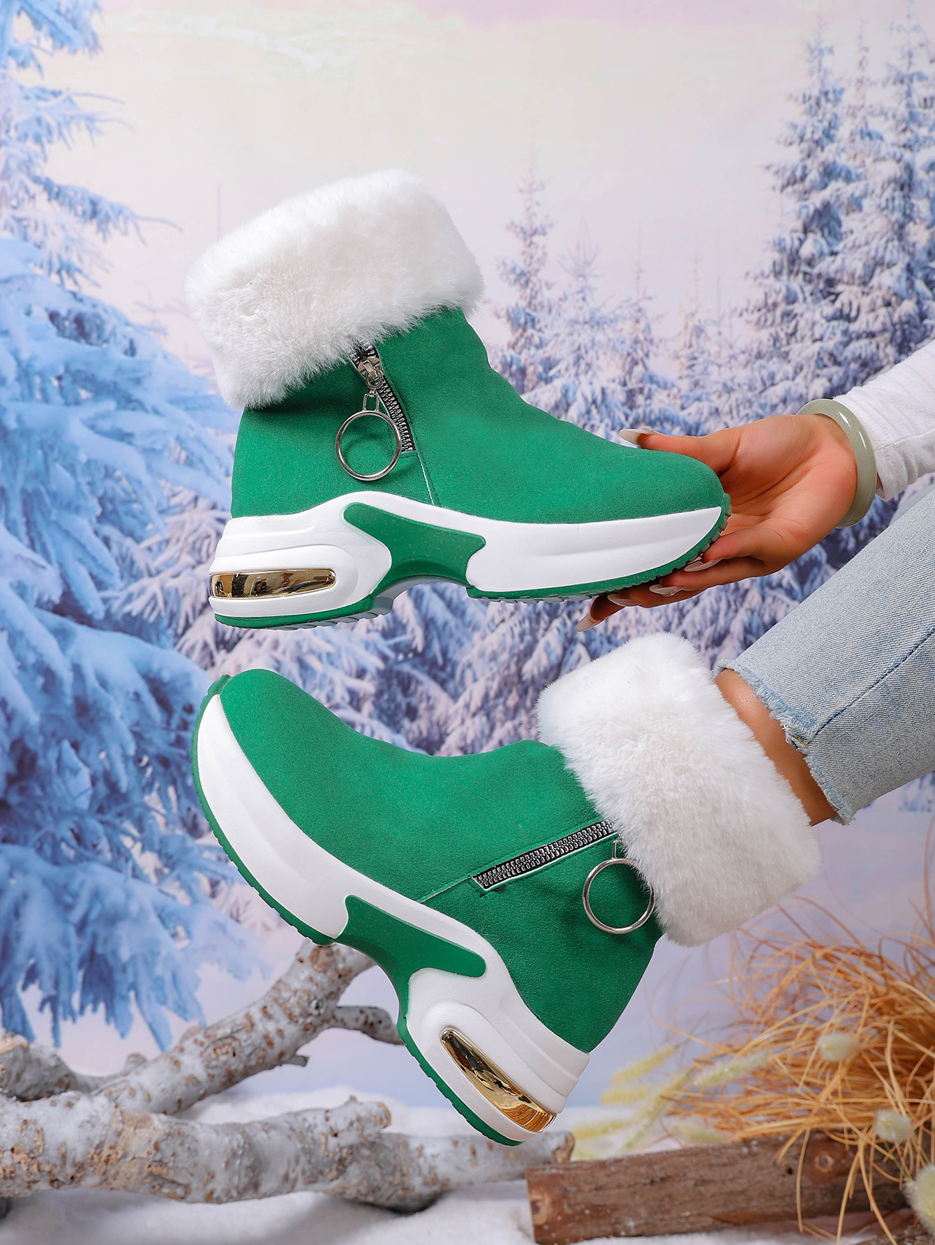 Winter Fleece-Lined Warm Wedge Snow Boots | Women 2025 New Large Size 43 Thick Sole Furry Snow Boots with Fabric Upper and Insole, EVA Sole