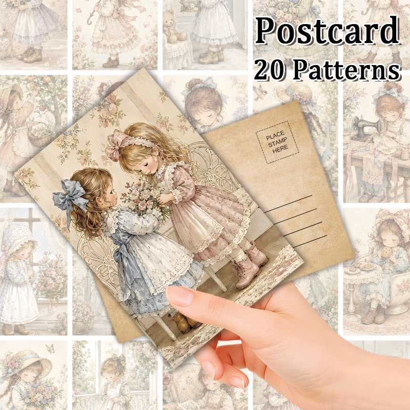 TEMU 20pcs Literary Vintage Aesthetic Illustration Postcards Set, Postcard For Holiday Wishes, Collectible Decor Cards For Scrapbooking And Crafting,