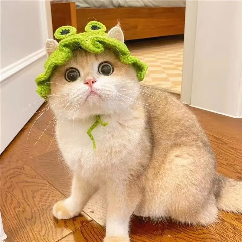 hat adjustable frog strawberry style cat hat suitable for cat and dog birthday hats holidays travel and photography soft and floral decoration breathable and comfortable headwear Product details 8