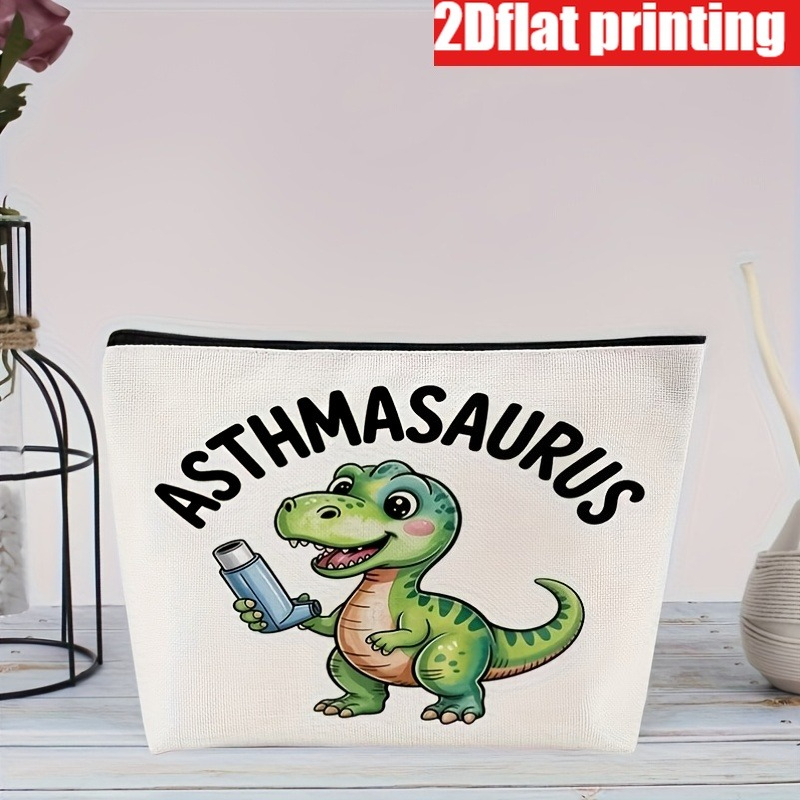 TEMU Plat 2D, 1 pièce Trousse de maquillage plate 2D imprimée Dinosaure pour la sensibilisation à l'asthme - Organisateur de cosmétiques de voyage
