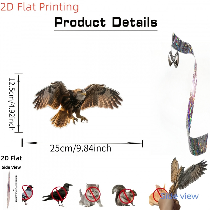 TEMU 2d Flat Printing, Acrylic Bird Repellent Hawk, Bird Repellent Tool, Realistic Shape And Reflective, Strong Deterrent For Birds, Protection