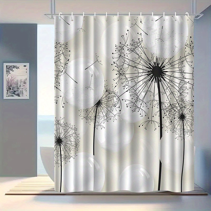 TEMU 2d Flat, Jit1pcs Spring Dandelion Pattern Shower Curtain, High-end Elegant Bathroom Curtain Shower Curtain, Shower Curtain Home Decoration 2d