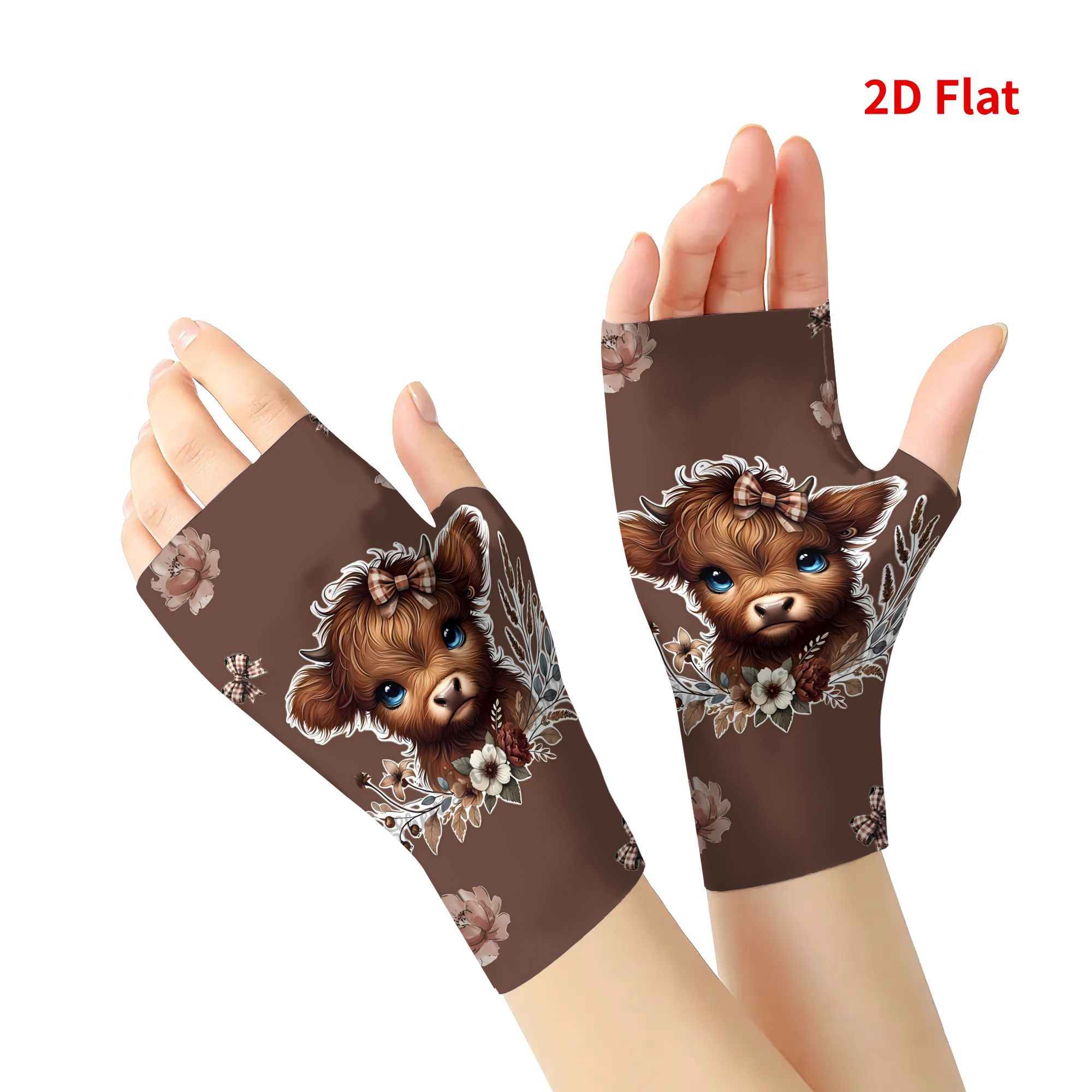 TEMU 2d Print Design Highland Cow Thin Half-finger Gloves Comfortable Daily Casual Wear