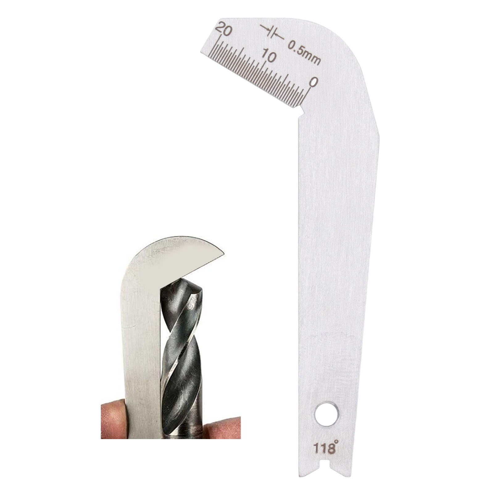 E-shop Bohrerschleiflehre, Edelstahl, 0,5 mm , 118° Winkel Bohrerschleifwerkzeug