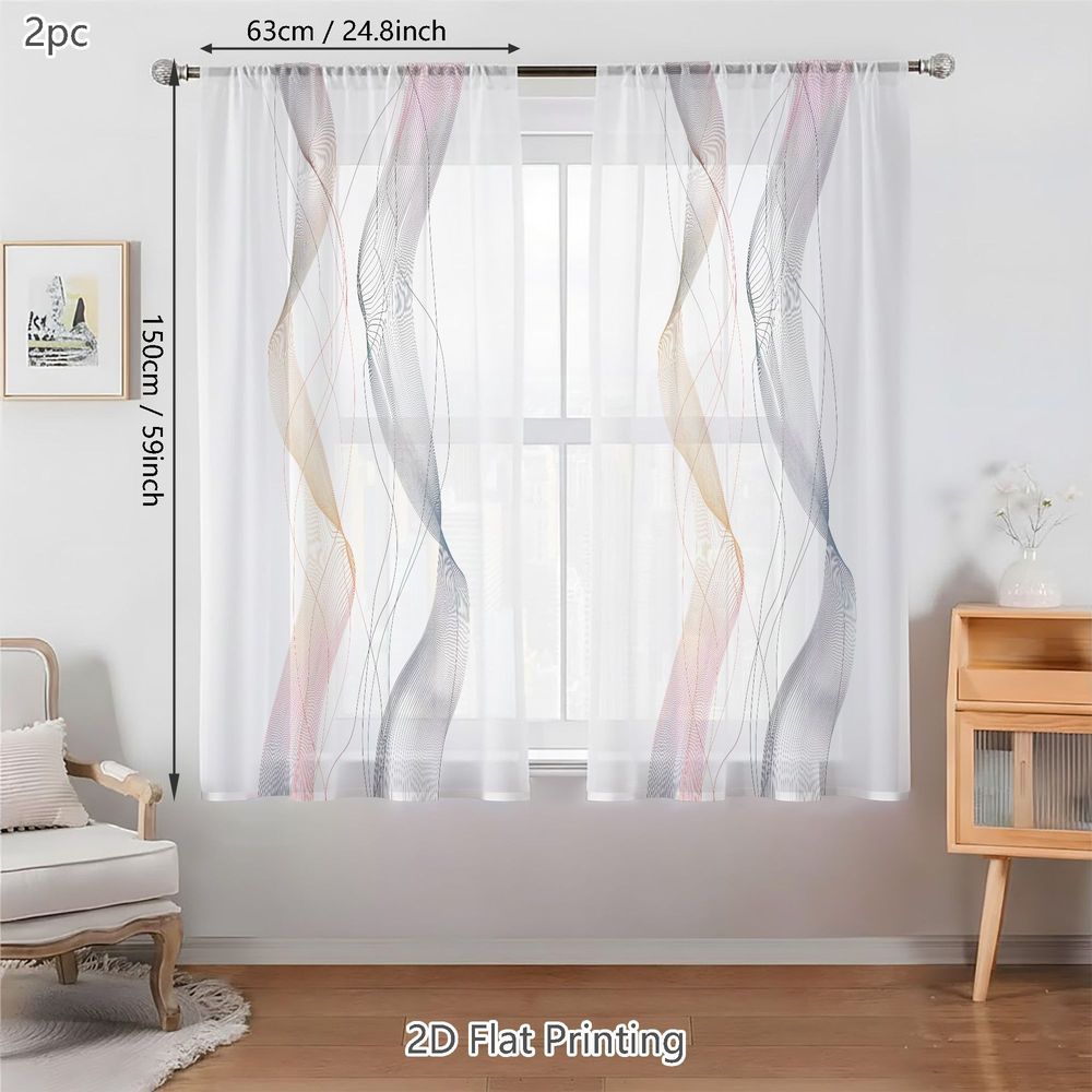 TEMU Rideaux de Fenêtre Semi-Transparents Plats 2D, Lot de 2 Panneaux pour Chambre - Stores à Passe-Tringle avec Motif de Abstraites en