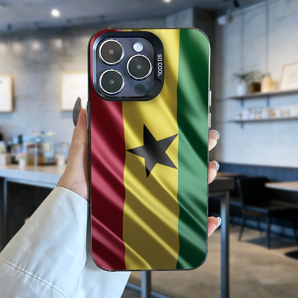 Phone Case: Luxurious, Niche, and Elegant Ghana Flag Print See-through Black Large-hole Drop-proof and Anti-slip Phone Case, for iPhone 17/16/15/14/13/12/11/Plus/Pro/Max/Air/Mini/16E. Lightweight and Luxurious, Durable, with Clear Painted Protective