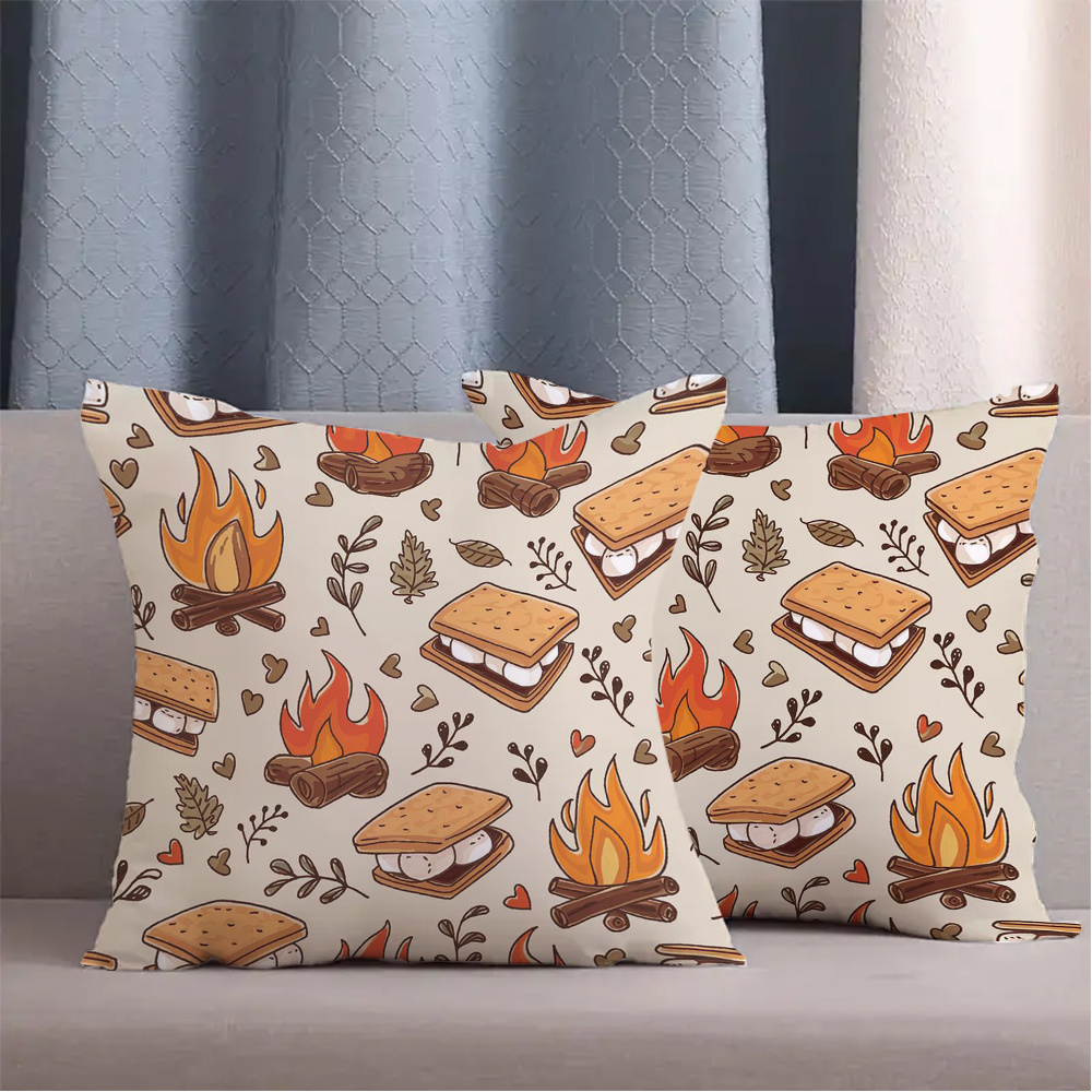 TEMU Ensemble de 2 housses de coussin marron chaud sur le thème du , évoquant une ambiance de camping automnal apaisante. Comportant des feux de camp