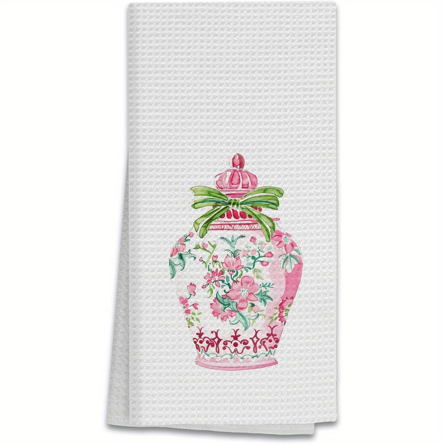 

Chic Ceramic Vase Kitchen Towel - Decorative Polyester Dish Cloth With Floral , Machine Washable, 18x26 Inches