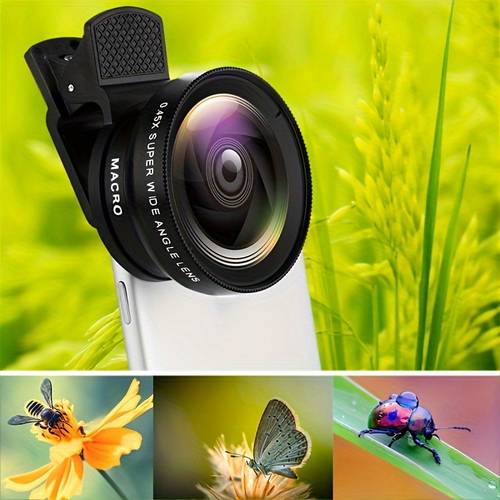 2 in 1 smartphone camera lens kit 0 45 wide 12 5x macro storage bag versatile photography enhancer for all smartphones no power needed mixed colors smartphone shooting dualfunction kit durable construction portable camera