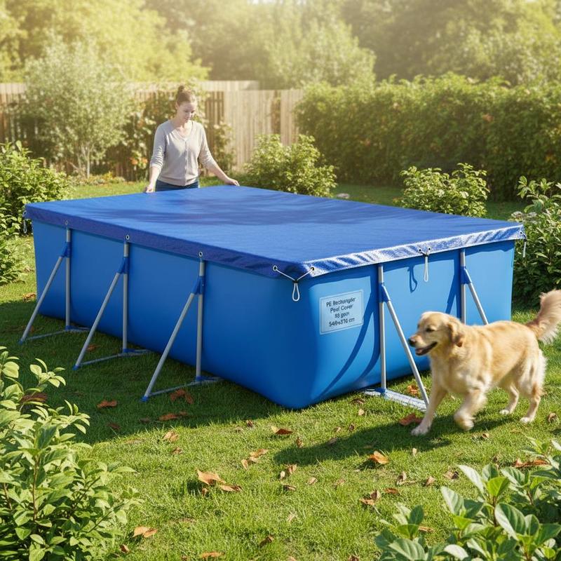 Image of Rectangular Above Ground Pool Cover 540x270cm 90 Gsm Pe Tear-proof Durable Blocks Leaves Insects Folds Flat For Compact Storage For Pool Dark Blue