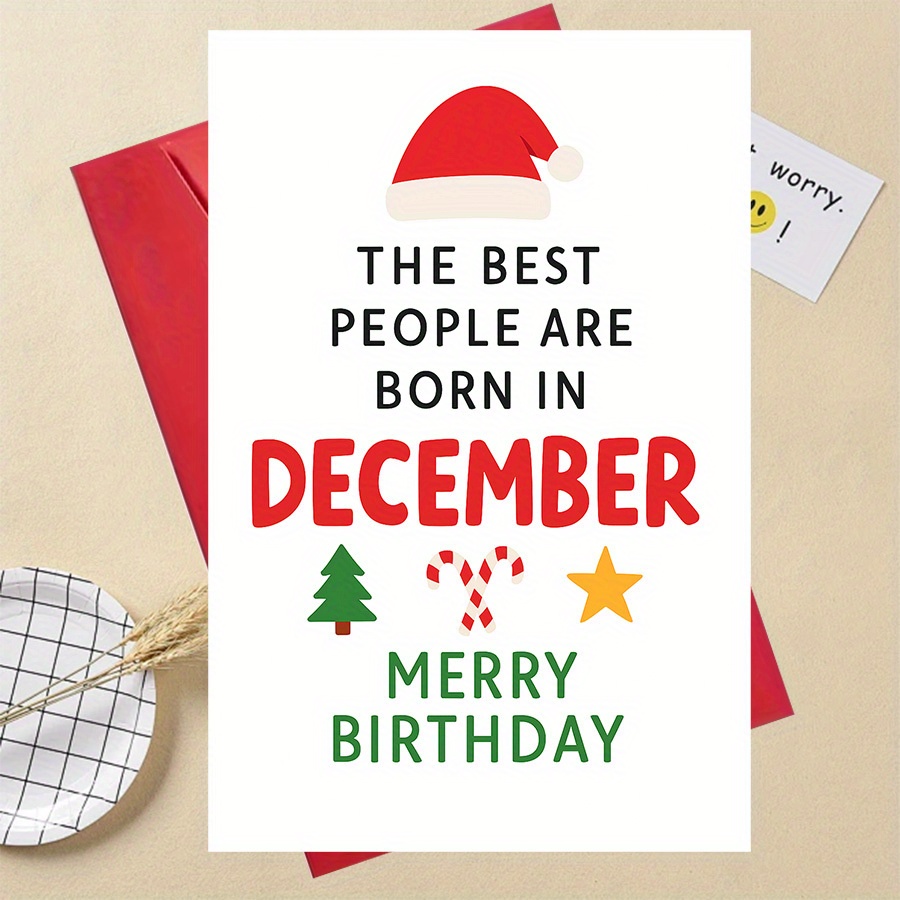 TEMU 1pc Festive Christmas Birthday Card For December Birthdays - "the Best December" With Santa Hat, Christmas Tree & - Greeting For , Family &