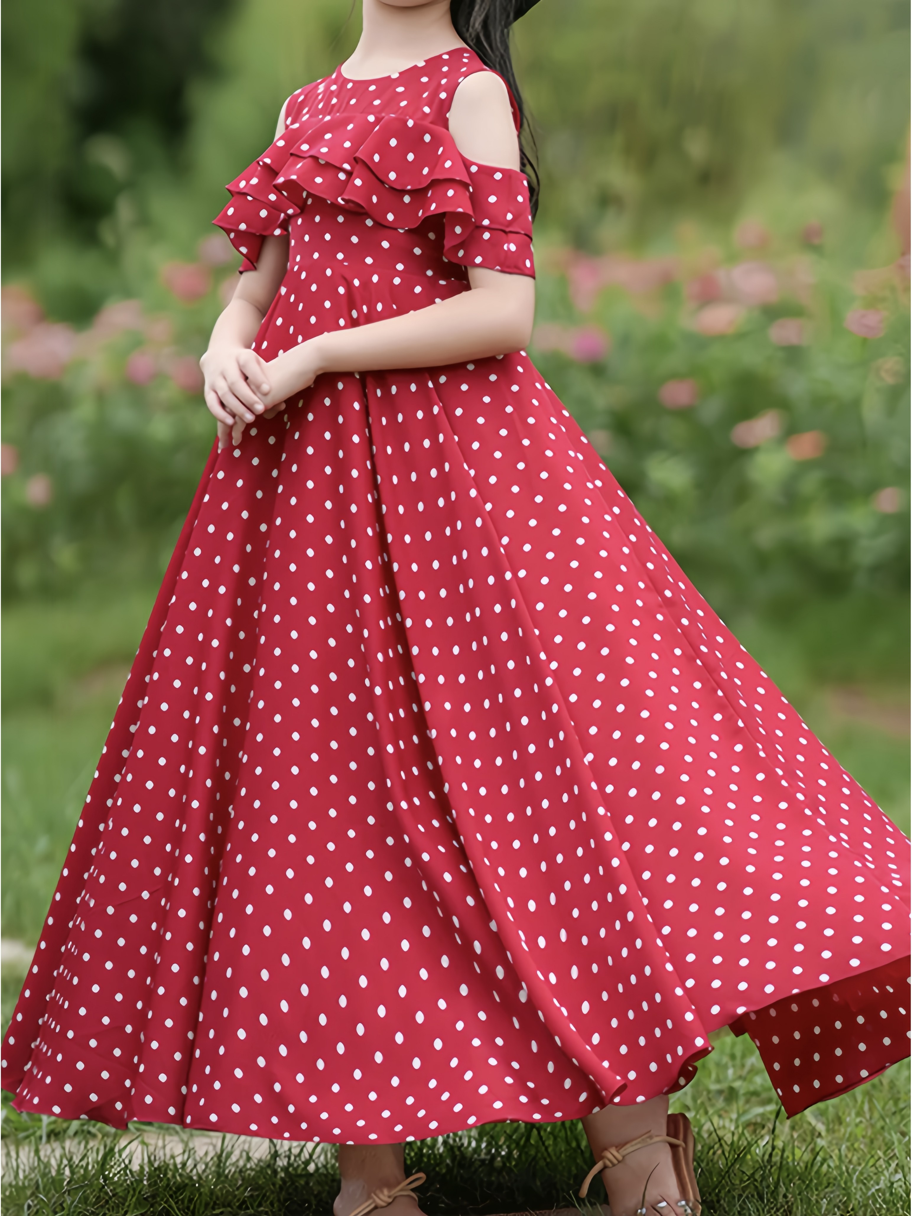 princess polly baby blue dress long brown polka dot dress main image 0