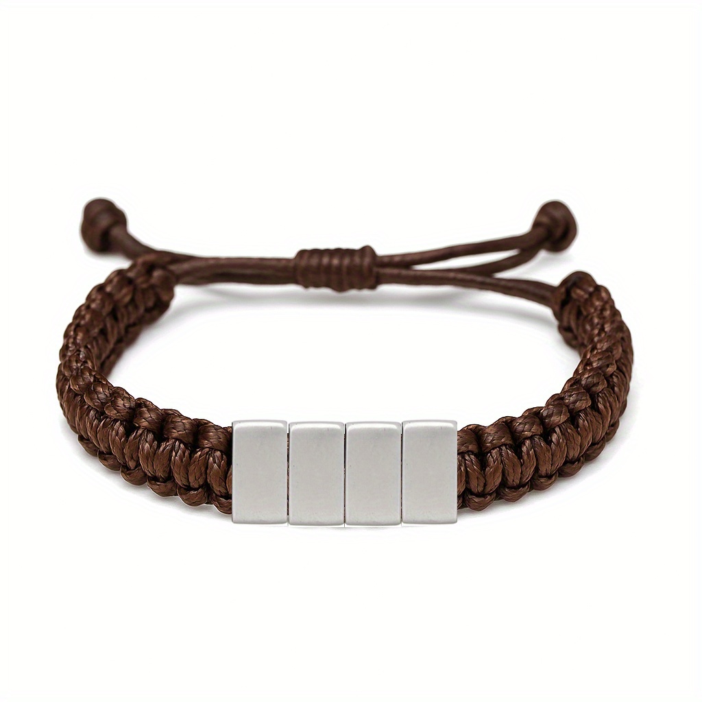 TEMU 1pc Custom Engraved Braided Rope Bracelet For Men, Adjustable Bar Beads Personalized Name Bracelet, Stylish Handmade Macrame Jewelry, Durable