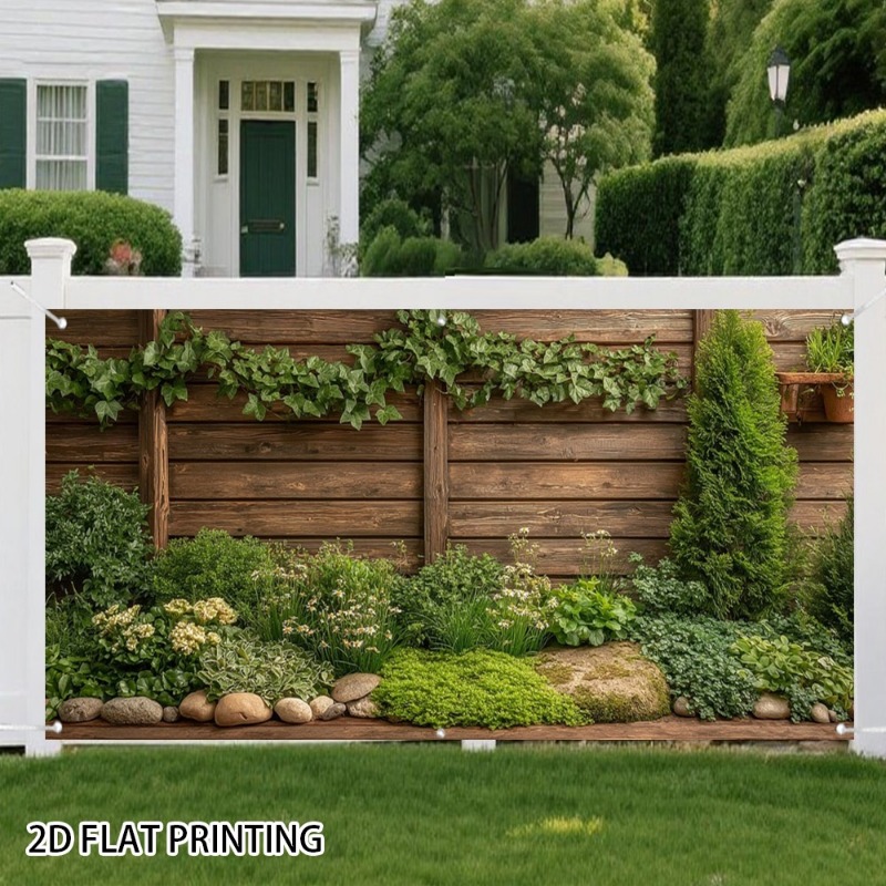 TEMU 1pc 2d Flat Banner Garden Plant Wood Fence Garage Door Banner, , Polyester Fiber Material, Suitable For Decorative Fences, Gardens, Weddings,