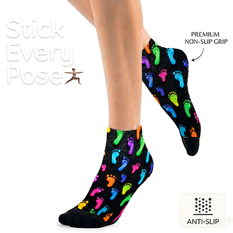 TEMU 1 Pair Of Unisex Non-slip Yoga Socks With Colorful Footprint Patterns, Vibrant And Fun, Suitable For Yoga, Pilates, Ballet, Home Workouts, And
