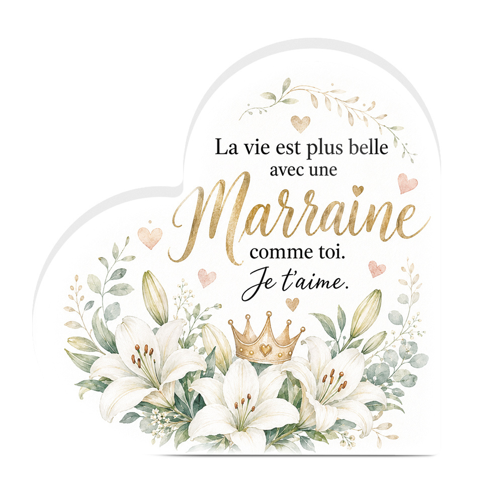 TEMU Plaque de table plate 2D, 1 pièce PUTUO DECOR, en PVC de cœur, en langue française - Moderne " Est Plus Belle Avec Une Marraine Toi" & "Je