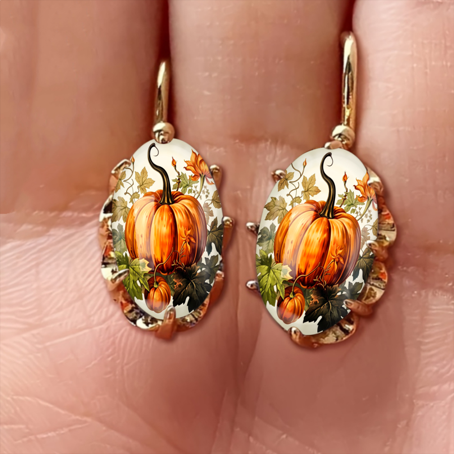 TEMU 2pcs Pumpkin Earrings Autumn Leaf Earrings Harvest Theme Earrings Luxury Earrings Plant Earrings Jewelry Accessories Unique Jewelry Christmas