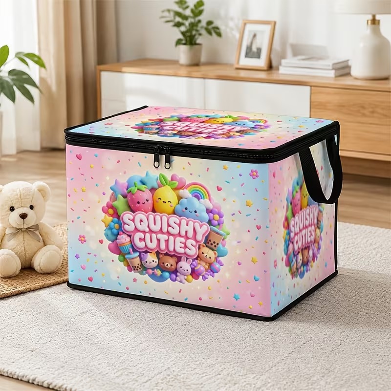 TEMU 1pc Cute Little Cutie Storage Basket, With Lid And Front Lid, Suitable For Bedding, Underbed Shelf, Closet - Soft-colored Rectangular Storage