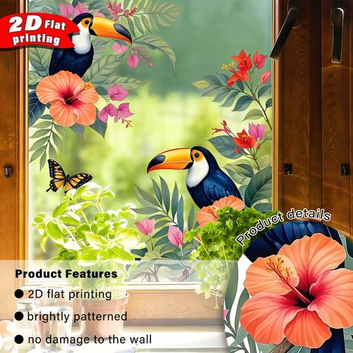 piatto 2d, 1 pz adesivo per finestra piatto 2d stampato stile con , fiori e , fai-da-te autoadesivo rimovibile bifacciale in pvc decalcomania per vetri per soggiorno, camera da letto, sala da , studio, porta e decorazione vetri finestre