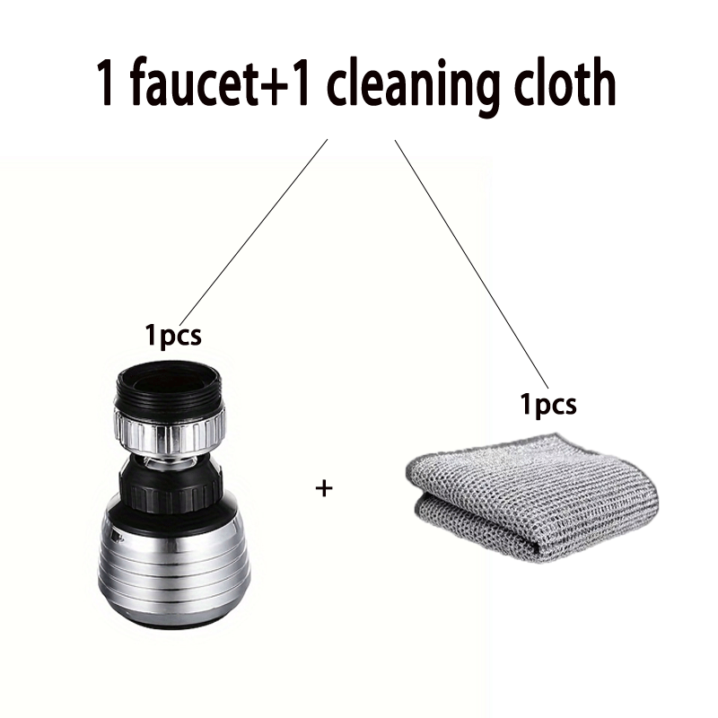 TEMU 2pcs-combinations(1faucet+1 Cleaning Cloth) Household Kitchen 360-degree Rotating Water-saving Faucet, Aerator, Diffuser, Faucet Nozzle Filter,