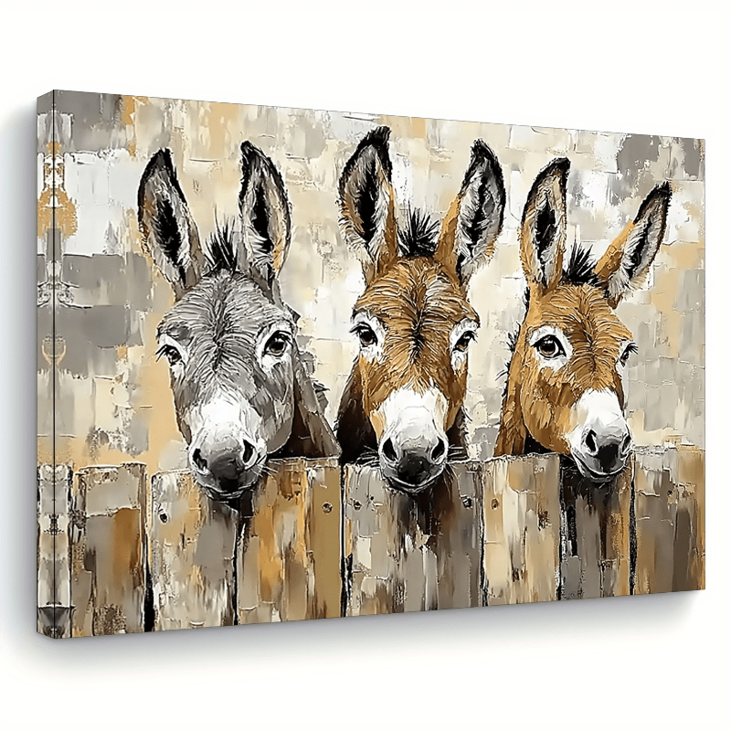 TEMU 2d Flat, 2d Flat, A 2d Canvas Artwork Featuring A Wall Decoration - A Framed Painting Of 3 Peeking Out From A Fence, With A Border Design,