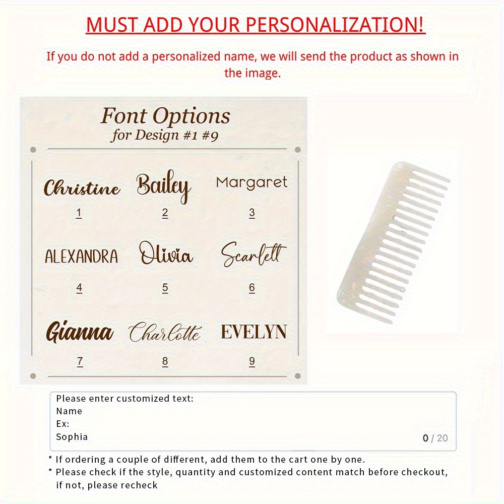 TEMU Customized 1pc Personalized Comb, Birthday Gift, Christmas Gift, Gift For Her, Back To School Gift