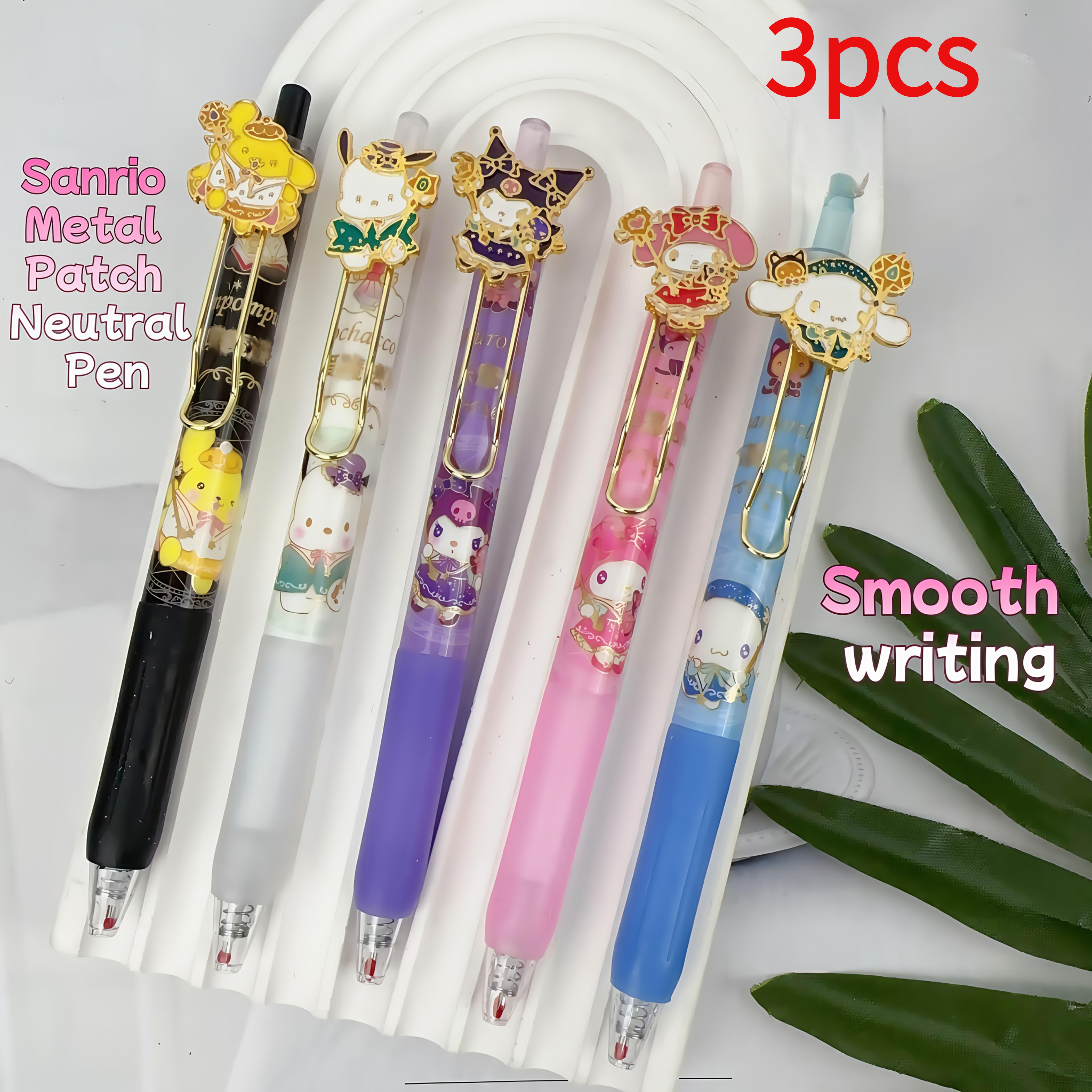 3pcs Surprise Mystery Box Pen For Learning Use, Black Gel Pen With Cute Shape Metal Patch Pen
